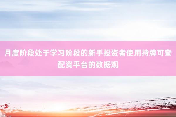 月度阶段处于学习阶段的新手投资者使用持牌可查配资平台的数据观