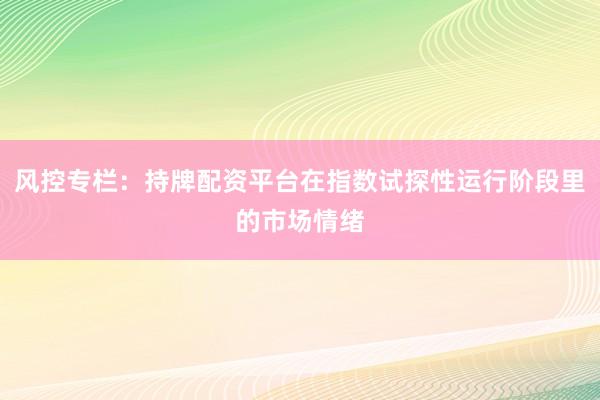 风控专栏：持牌配资平台在指数试探性运行阶段里的市场情绪