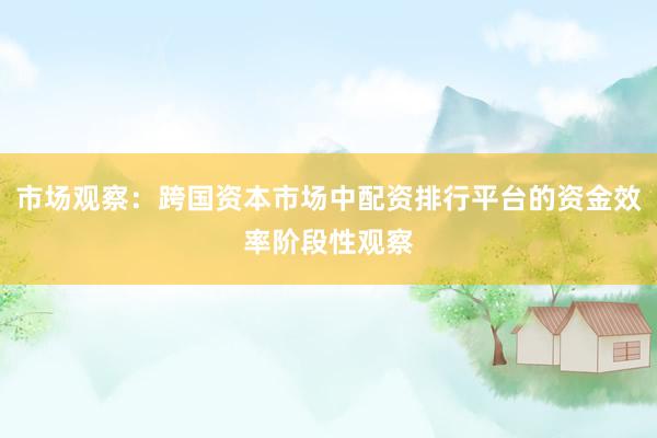 市场观察：跨国资本市场中配资排行平台的资金效率阶段性观察