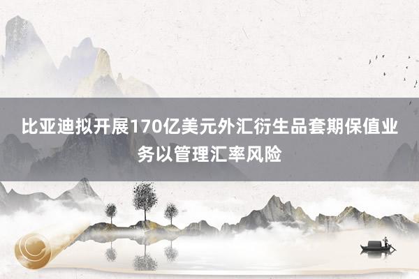 比亚迪拟开展170亿美元外汇衍生品套期保值业务以管理汇率风险