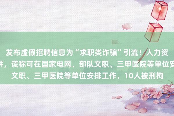 发布虚假招聘信息为“求职类诈骗”引流！人力资源中介跨多平台布陷阱，谎称可在国家电网、部队文职、三甲医院等单位安排工作，10人被刑拘