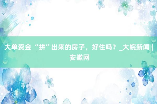 大单资金 “拼”出来的房子，好住吗？_大皖新闻 | 安徽网
