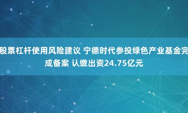 股票杠杆使用风险建议 宁德时代参投绿色产业基金完成备案 认缴出资24.75亿元