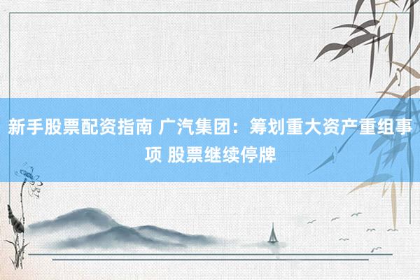 新手股票配资指南 广汽集团：筹划重大资产重组事项 股票继续停牌