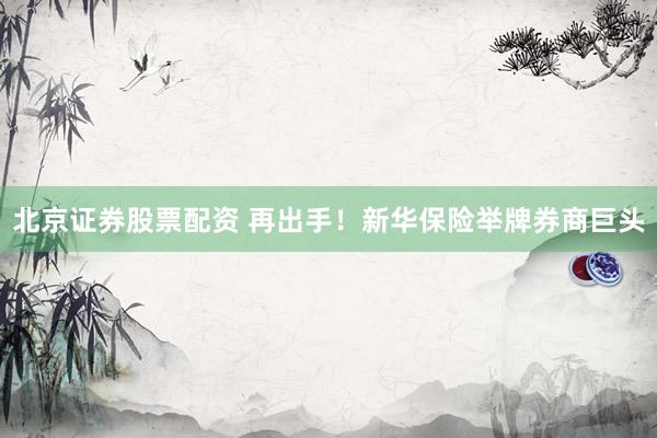 北京证券股票配资 再出手！新华保险举牌券商巨头