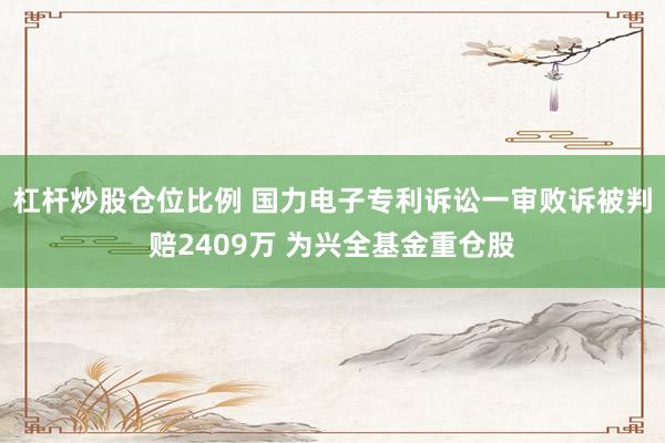 杠杆炒股仓位比例 国力电子专利诉讼一审败诉被判赔2409万 为兴全基金重仓股