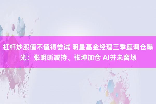 杠杆炒股值不值得尝试 明星基金经理三季度调仓曝光：张明昕减持、张坤加仓 AI并未离场